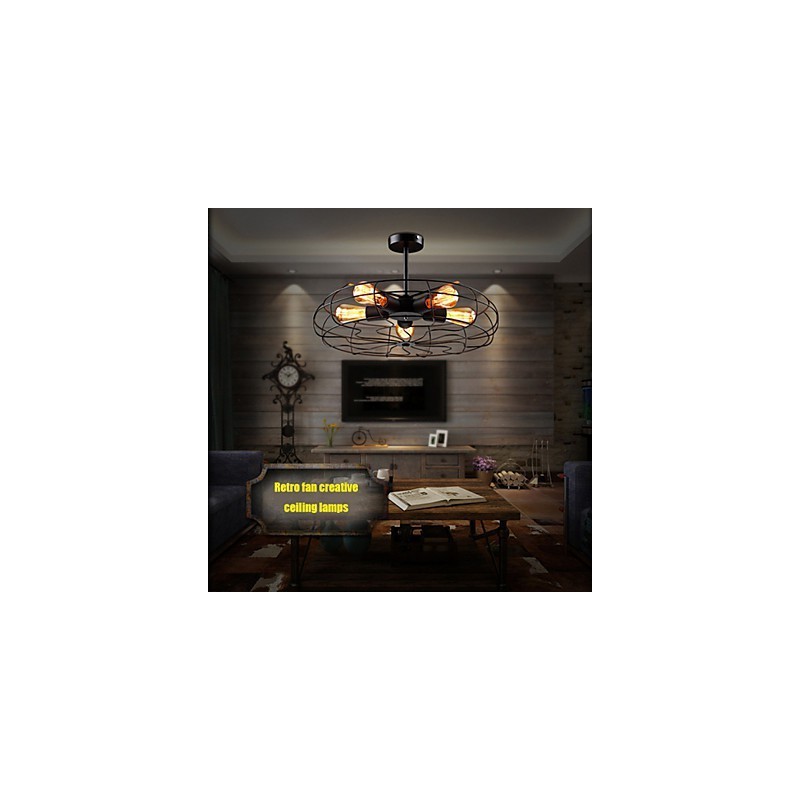 Lampada a sospensione vintage industriale in metallo nero con ventilatore, stile steampunk
