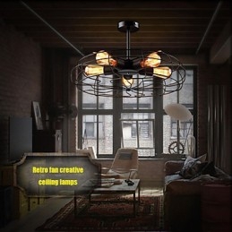 Lampada a sospensione vintage industriale in metallo nero con ventilatore, stile steampunk