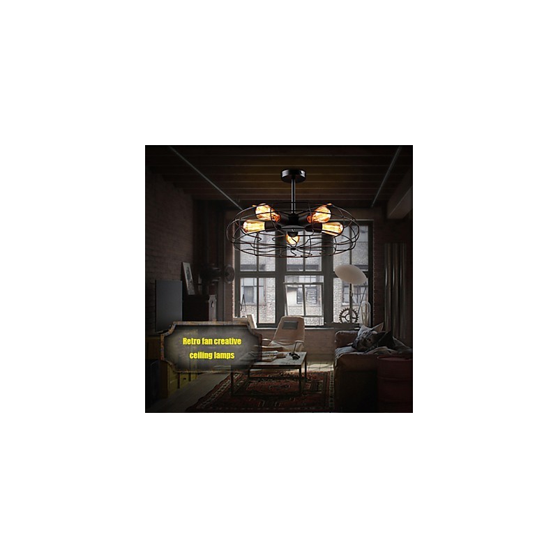 Lampada a sospensione vintage industriale in metallo nero con ventilatore, stile steampunk