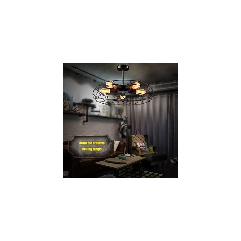 Lampada a sospensione vintage industriale in metallo nero con ventilatore, stile steampunk