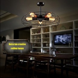 Lampada a sospensione vintage industriale in metallo nero con ventilatore, stile steampunk