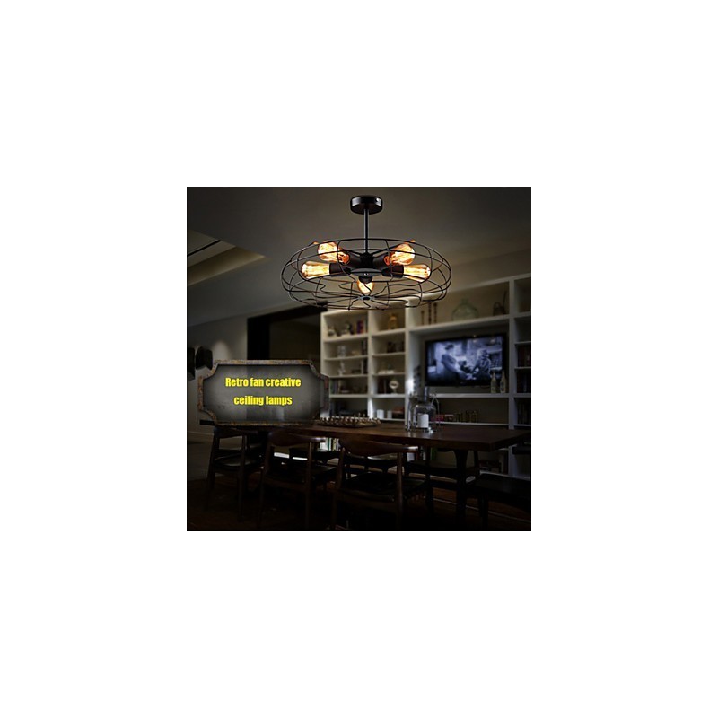 Lampada a sospensione vintage industriale in metallo nero con ventilatore, stile steampunk