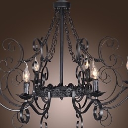 Lampadario classico tradizionale stile candela nero 8 luci E12/E14