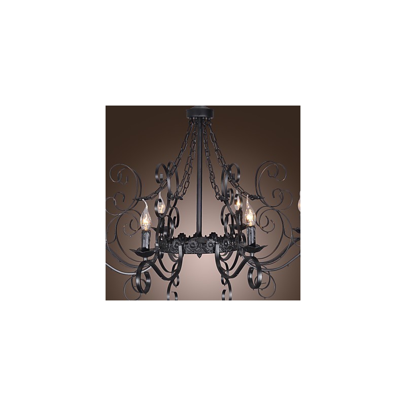 Lampadario classico tradizionale stile candela nero 8 luci E12/E14