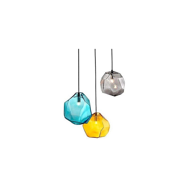 Lampada a sospensione a goccia in vetro effetto cristallo di ghiaccio, luce cromatica, 3 lampadine
