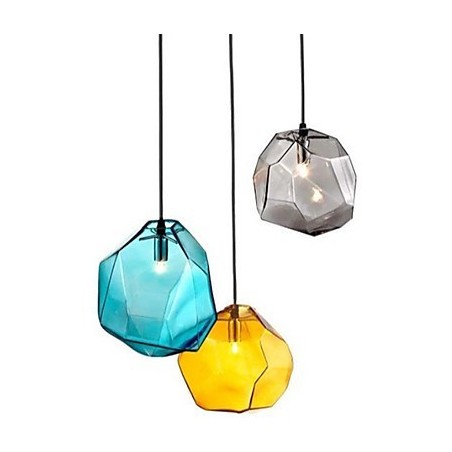 Lampada a sospensione a goccia in vetro effetto cristallo di ghiaccio, luce cromatica, 3 lampadine