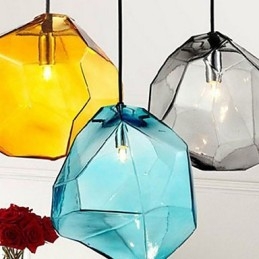 Lampada a sospensione a goccia in vetro effetto cristallo di ghiaccio, luce cromatica, 3 lampadine