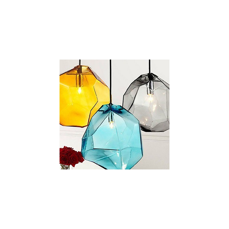 Lampada a sospensione a goccia in vetro effetto cristallo di ghiaccio, luce cromatica, 3 lampadine