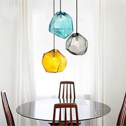 Lampada a sospensione a goccia in vetro effetto cristallo di ghiaccio, luce cromatica, 3 lampadine