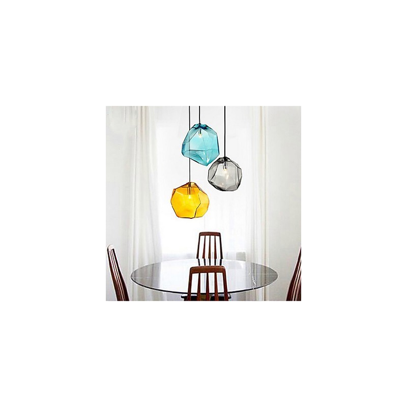 Lampada a sospensione a goccia in vetro effetto cristallo di ghiaccio, luce cromatica, 3 lampadine