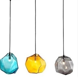 Lampada a sospensione a goccia in vetro effetto cristallo di ghiaccio, luce cromatica, 3 lampadine