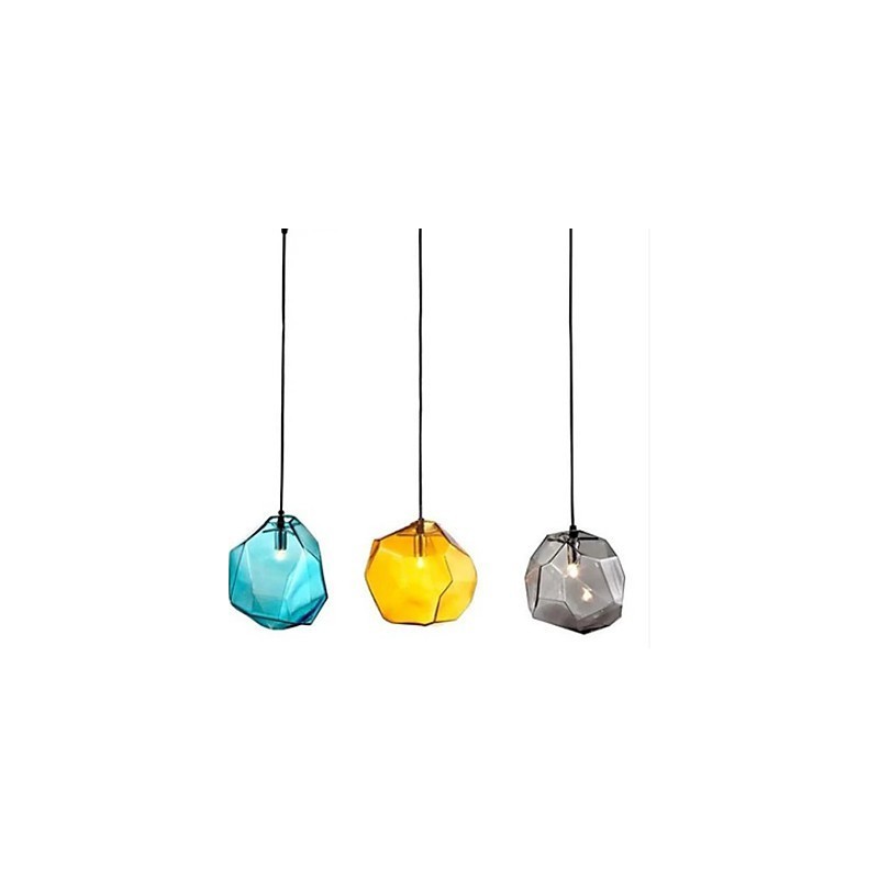 Lampada a sospensione a goccia in vetro effetto cristallo di ghiaccio, luce cromatica, 3 lampadine