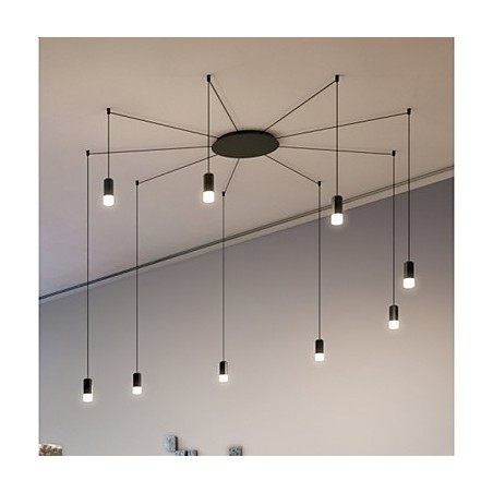 Lampada a sospensione LED geometrica vintage nordica nera con diffusore in acrilico bianco, 9 luci