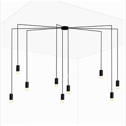 Lampada a sospensione LED geometrica vintage nordica nera con diffusore in acrilico bianco, 9 luci