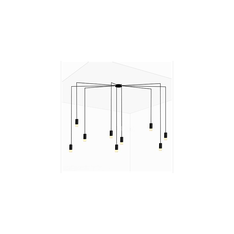 Lampada a sospensione LED geometrica vintage nordica nera con diffusore in acrilico bianco, 9 luci