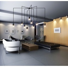 Lampada a sospensione LED geometrica vintage nordica nera con diffusore in acrilico bianco, 9 luci
