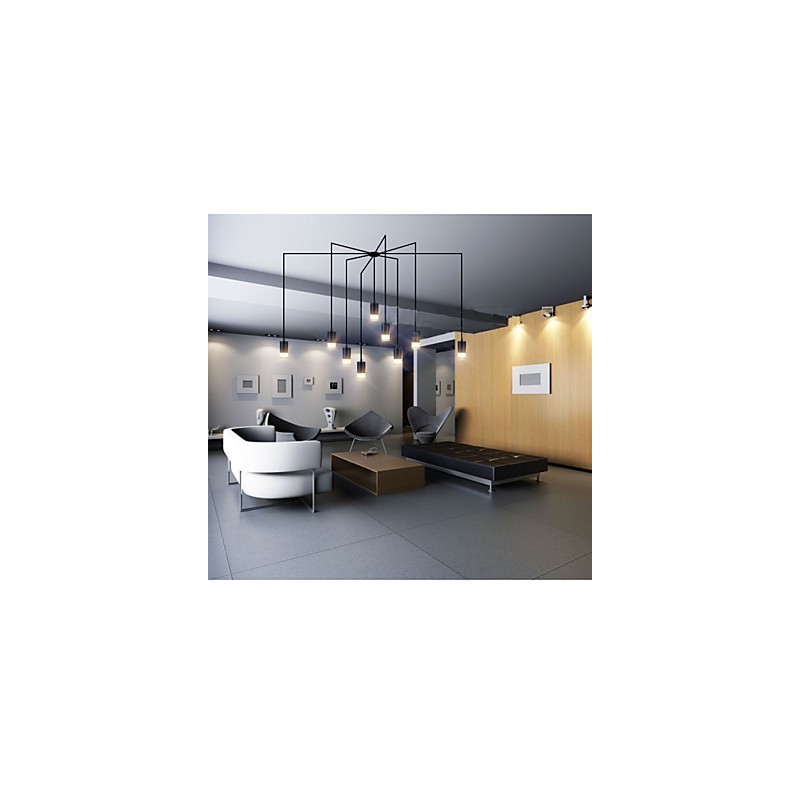 Lampada a sospensione LED geometrica vintage nordica nera con diffusore in acrilico bianco, 9 luci