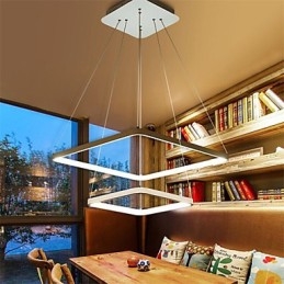 Lampada a sospensione LED moderna 4Pendant Light a 2 anelli bianca
