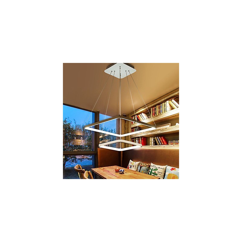 Lampada a sospensione LED moderna 4Pendant Light a 2 anelli bianca