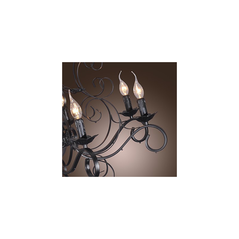 Lampadario classico tradizionale stile candela nero 8 luci E12/E14