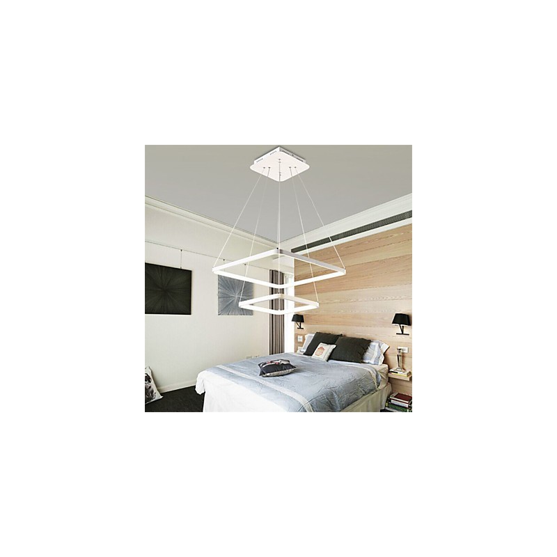 Lampada a sospensione LED moderna 4Pendant Light a 2 anelli bianca