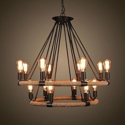 Lampadario a sospensione in metallo nero stile rustico lodge vintage retrò a 2 livelli