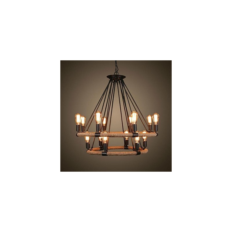 Lampadario a sospensione in metallo nero stile rustico lodge vintage retrò a 2 livelli