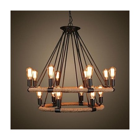 Lampadario a sospensione in metallo nero stile rustico lodge vintage retrò a 2 livelli