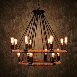 Lampadario a sospensione in metallo nero stile rustico lodge vintage retrò a 2 livelli