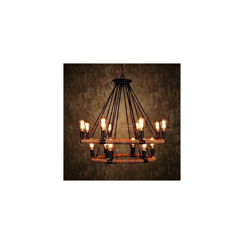 Lampadario a sospensione in metallo nero stile rustico lodge vintage retrò a 2 livelli