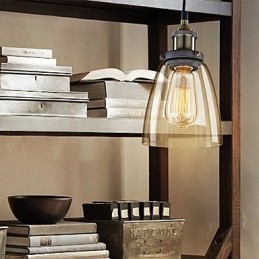 Lampada a sospensione classica vintage retrò in metallo e vetro trasparente 3 luci