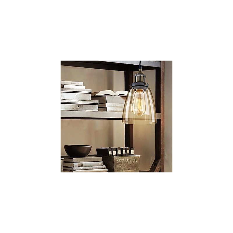Lampada a sospensione classica vintage retrò in metallo e vetro trasparente 3 luci
