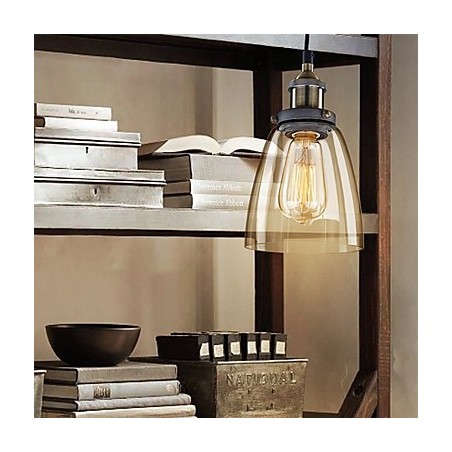 Lampada a sospensione classica vintage retrò in metallo e vetro trasparente 3 luci