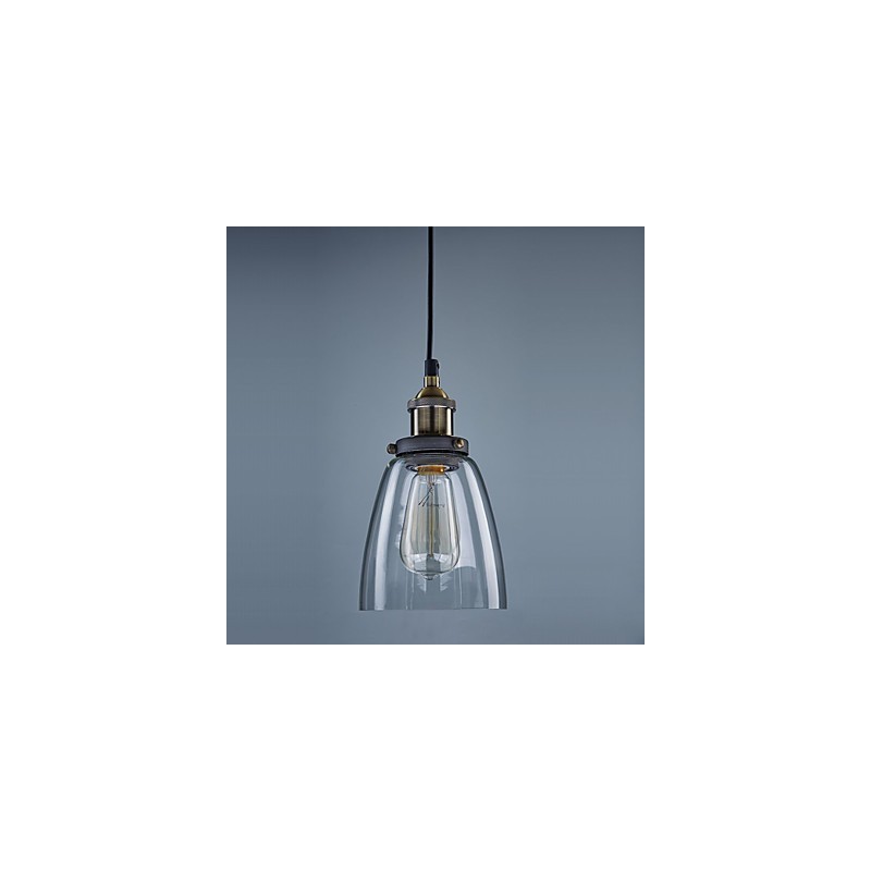Lampada a sospensione classica vintage retrò in metallo e vetro trasparente 3 luci