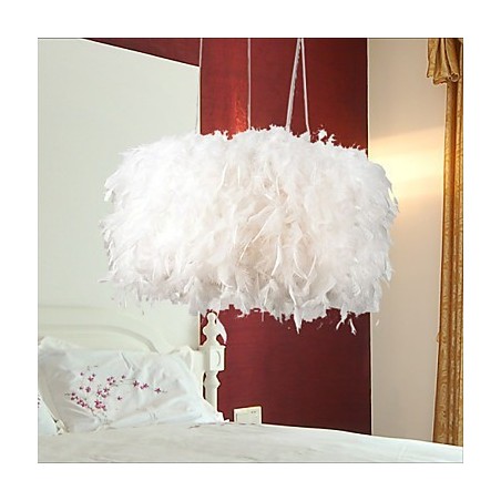Lampadario moderno mini con piume bianco cromo 45 cm