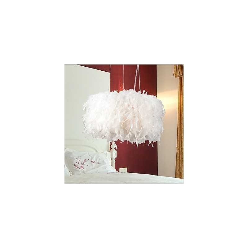 Lampadario moderno mini con piume bianco cromo 45 cm