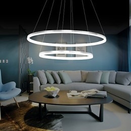 Lampada a sospensione LED moderna con 4 anelli doppi in acrilico bianco