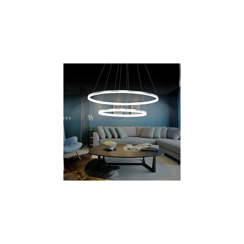 Lampada a sospensione LED moderna con 4 anelli doppi in acrilico bianco