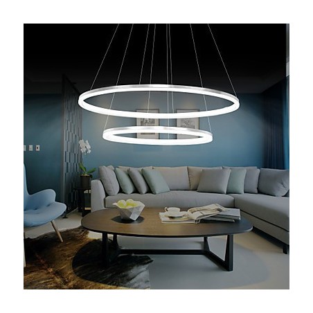 Lampada a sospensione LED moderna con 4 anelli doppi in acrilico bianco