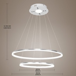 Lampada a sospensione LED moderna con 4 anelli doppi in acrilico bianco
