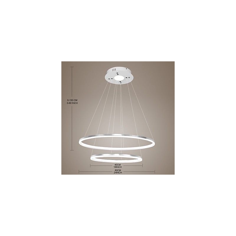 Lampada a sospensione LED moderna con 4 anelli doppi in acrilico bianco
