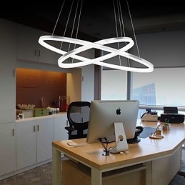 Lampada a sospensione LED moderna con 4 anelli doppi in acrilico bianco