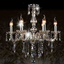 Lampadario in cristallo K9 6 luci cognac cromato