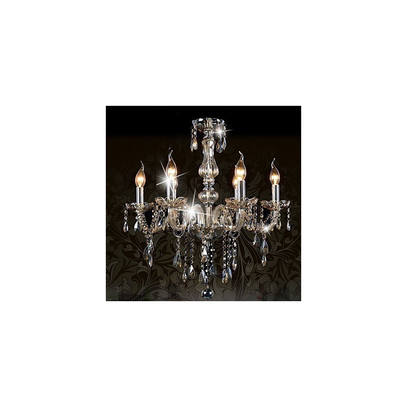 Lampadario in cristallo K9 6 luci cognac cromato