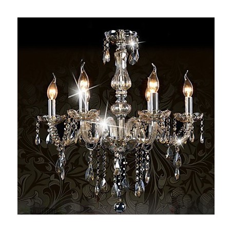 Lampadario in cristallo K9 6 luci cognac cromato
