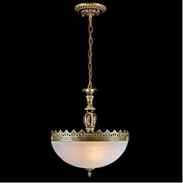 Lampada a sospensione retrò vintage classica in metallo bronzo con paralume in vetro bianco