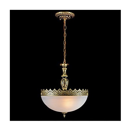 Lampada a sospensione retrò vintage classica in metallo bronzo con paralume in vetro bianco