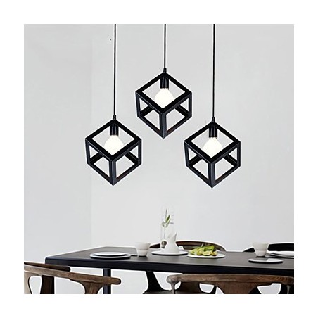 Lampada a sospensione mini retrò in metallo nero verniciato, 3 luci E26/E27