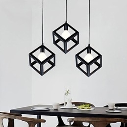 Lampada a sospensione mini retrò in metallo nero verniciato, 3 luci E26/E27