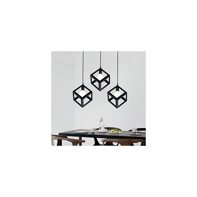 Lampada a sospensione mini retrò in metallo nero verniciato, 3 luci E26/E27